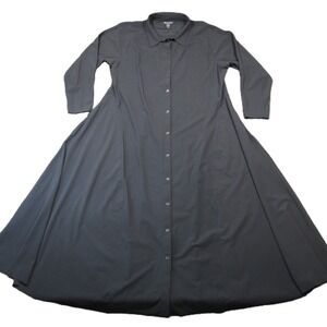 Athleta Cosmic Layer Maxi Dress XL Black Long Sleeve Button Up Sporty Minimalist